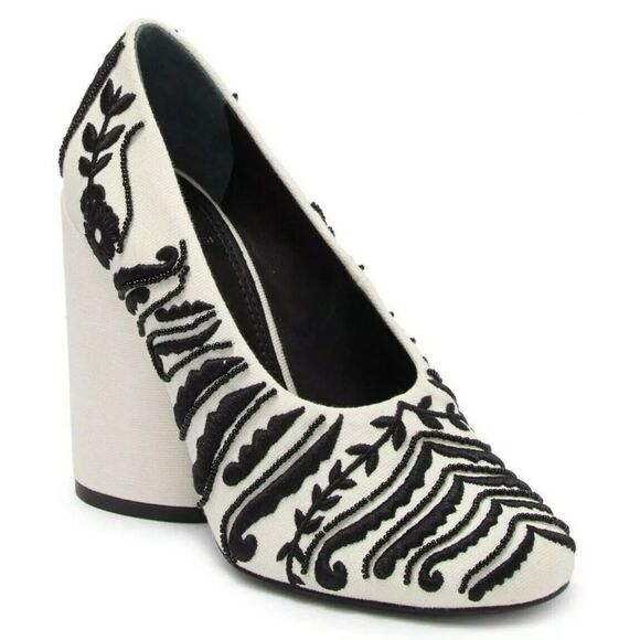 TORY BURCH Lucia Embellished Canvas Heel White NWOB Sz 7 - Picture 1 of 7
